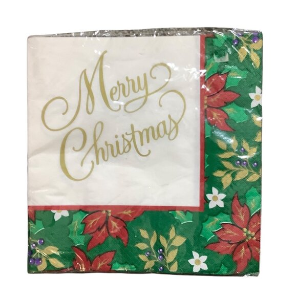 Christmas Dinner Napkins 16" X 16.75" 3 Ply Pack Of 16 Poinsettia Holiday - Picture 1 of 3